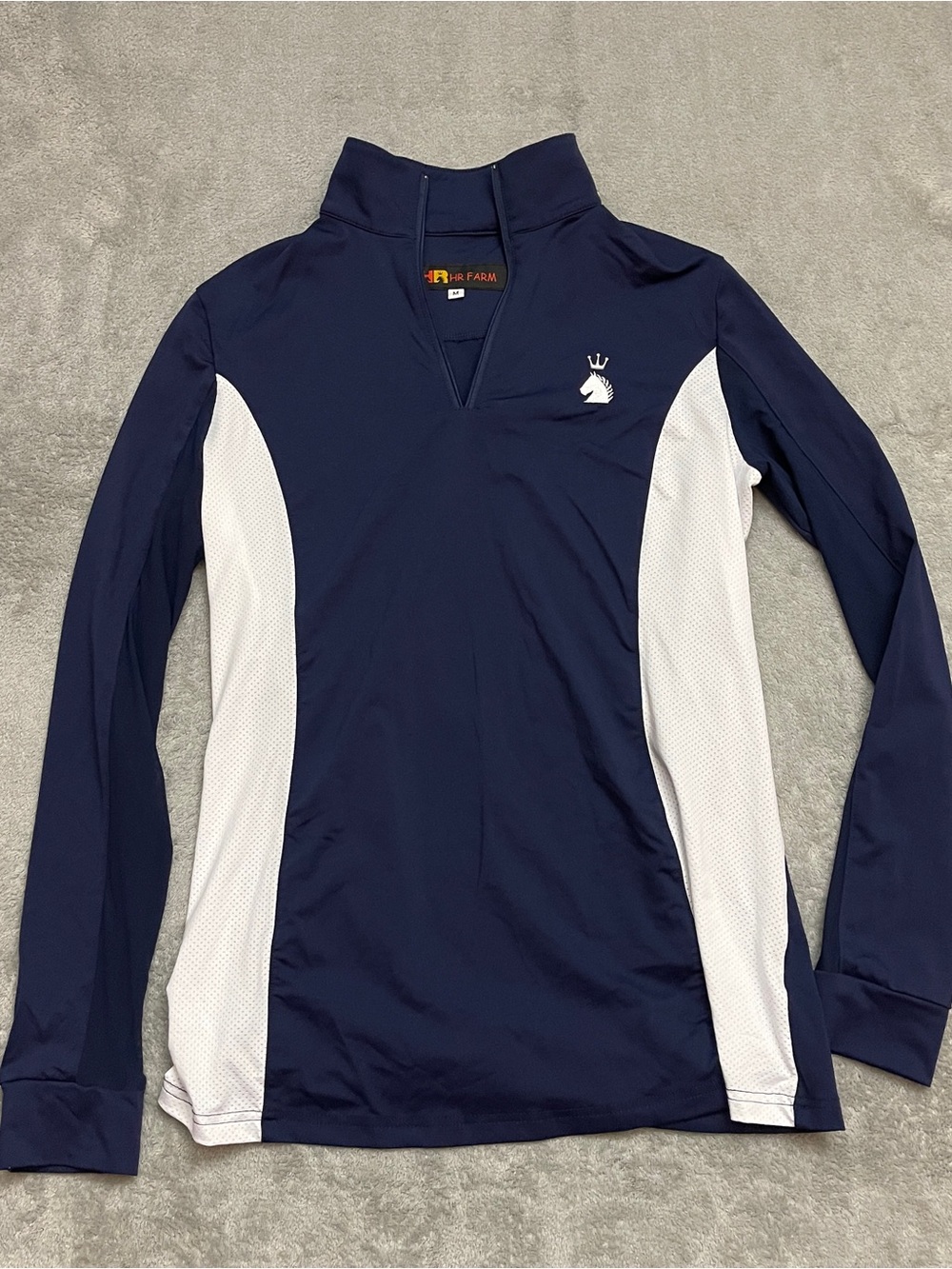 HR Farm Womens Medium Navy Ice Feel Equestrian Riding Shirt Long Sleeve